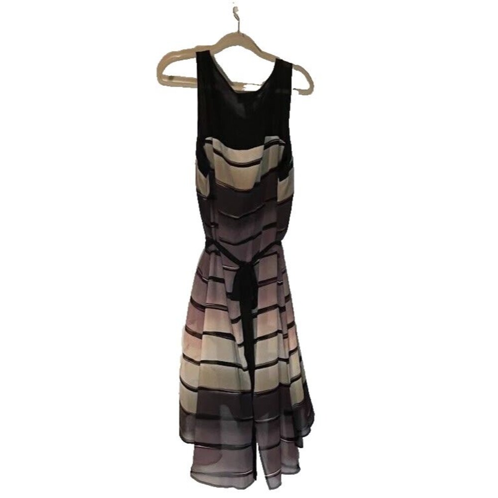 Lane Bryant Dressy Black/Cream/Purple Stripe Hi-Lo Sleeveless w/Belt Dress 22/24